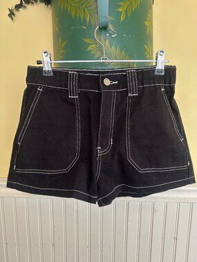 PacSun Black High-Waisted Denim Shorts With Contrast Stitching Size Small